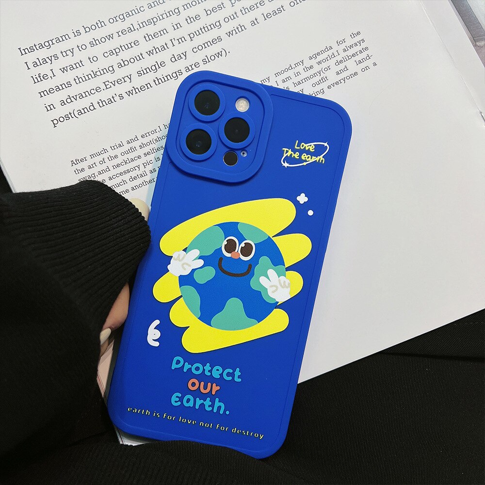 Our earth cute back conque for iphone 7 xsmax x xr 8 plus 11 12 13 pro max mini cartoon blue silicone soft phone case shell