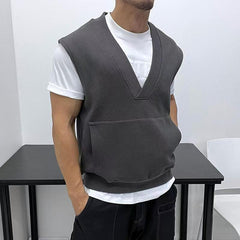 Hearujoy Oversized Men Vest Spring Autumn V-neck Sleeveless Sweatshirt Fashion Leisure Tank Top Fat Tshirts Coat Plus Size Suitable 150KG