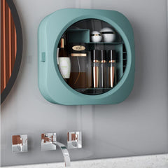 Wall-mounted Cosmetic Storage Box Makeup Organizer Bathroom Accessories Storage Rack Drawer Free Punching Dustproof Rack