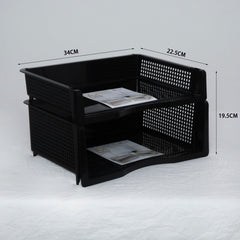 Yickyue 2-layer File Tray Organizer A4 Document Paper Organizer Rack Plastic Book Shelf Storage Holder Office Stationery Storage Box