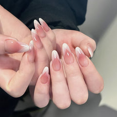 YICKYUE  -  24pcs French Almond Fake Nail Sweet Pink White Gradient False Nail Tips for Lady Women Wearable Ins Simple Korean Press on Nails