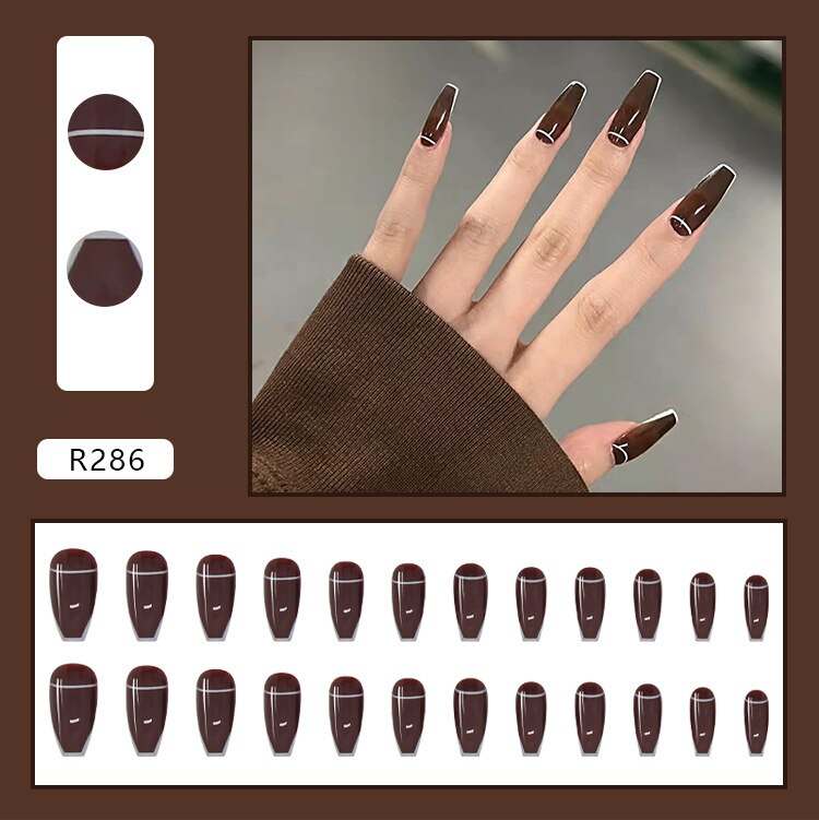 Dark Brown Nail Art Wearable Press On Fake Nails Tips 24pcs/box False Nails With Wearing Tools As Gift