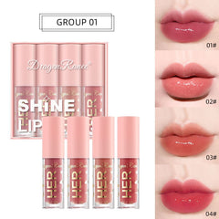 Yickyue 4Pcs/set Liquid Lipstick Pink Lip Gloss Makeup Toot Lip Tint Beauty Mirror Lip Glaze Set Crystal Jelly Moisturizing Lip Oil Set