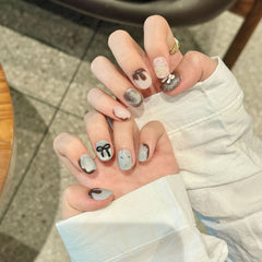 YICKYUE  -  10Pcs Handmade Cute Press on Nails Short Chocolate Sweetheart Fake Nails With Bow Design Artifical False Wearable Nail Tips