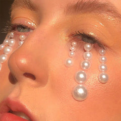 Yickyue  White Pearl Eyes Face Temporary Tattoo Gems Dots Beauty DIY Body Art Accessories Festival Decorations 3D Nail Rhinestones