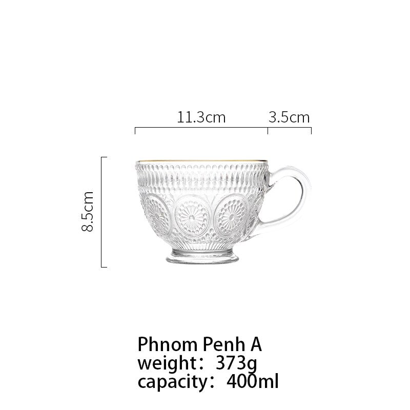 MDZF SWEETHOME 400ml Vintage Palace Glass Teacup Handle Phnom Penh Coffee Mug Drinkware Whiskey Beer Cup Glassware