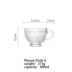MDZF SWEETHOME 400ml Vintage Palace Glass Teacup Handle Phnom Penh Coffee Mug Drinkware Whiskey Beer Cup Glassware