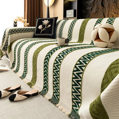 New Striped Velvet Sofa Towel with Tassels High Quality Soft Skin Friendly Blanket for Office Adjustable Dustproof Couch Covers