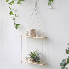 Hanging Shelves For Wall Macrame Rope Wood, Swing Triangle Floating Shelf, Modern Boho Decor, Plant, Living Room, Bedroom