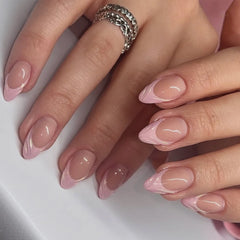 YICKYUE  -  Gradient Pink Water Droplet Ripple French 3D Chinese Character Flower False Nail Art Detachable Finished Fake Nail Press on Nail
