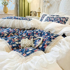 YICKYUE  -  100% Cotton Chiffon Lace Princess Bedding Set Korean Style Floral Printed Duvet Cover Bedspresd Bed skirt Pillowcases