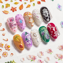 1 Sheet Colorful Flower 5D Nail Art Stickers Relief Phototherapy Sweater Tree Green Creative DIY Slider White 3D Marble Style