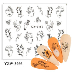 1 Sheet Maple Leaves 3D Nail Stickers Fall Leaf Flowers Line Sliders For Nails Self Adhesive Stickers Autumn Manicuring Decals