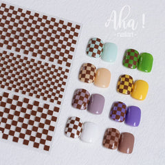 Lattice Mesh Nail Sticker Black White Checkerboard Nail Decals Grid Pattern Ultra-thin Nail Wraps Stickers Full Cover Adhesive