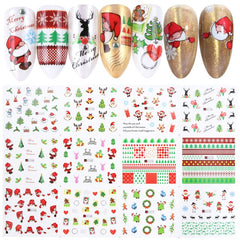 12pcs Colorful Winter Christmas Slider Nail Decals Nail Art Sticker DIY Water Tattoo Manicure Wraps Foil Accessory CHBN1009-1020