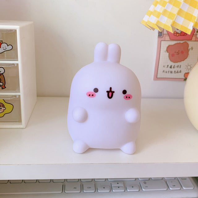 W&G Kawaii Night Light Cartoon Creative Night Light Unplugged Bunny Decoration Bedroom Bedside Lamp Desk Lamp Home Decoration