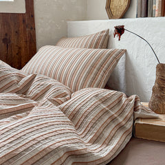 YICKYUE  -  Brown Stripe Bedding Set simple style For adults kids Brown pink Bed Sheet With Pillowcases 100% Cotton King Queen Full size