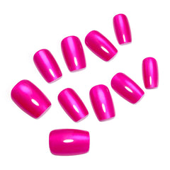 YICKYUE  -  Rose Red Crystal Cat Eye Handmade Press on Nails Wearing Armor Solid Color Minimalist Nail Art