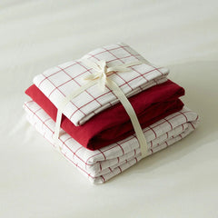 YICKYUE  -  Fresh bedroom set vintage style washed cotton fabric white plaid duvet cover bedding sets 3/4pcs bed linen red fitted sheet