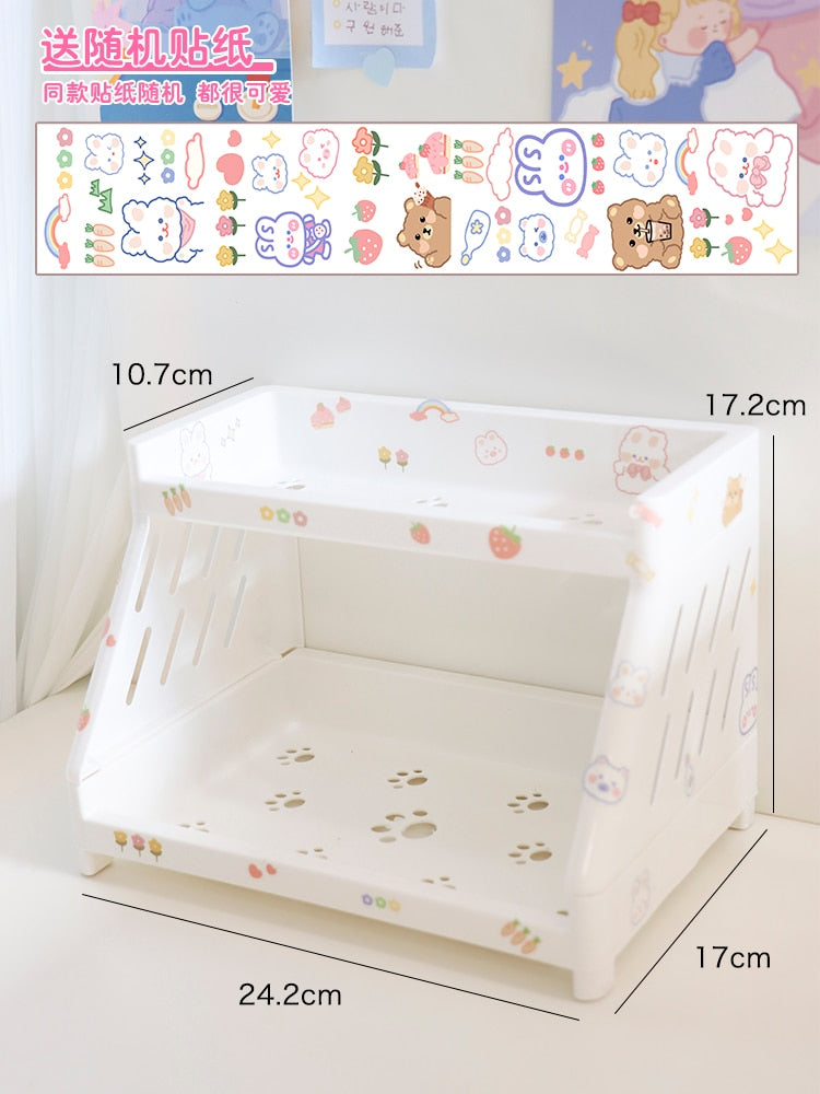 W&G Kawaii Desk Organizer Cat Paw Ins Desktop Storage Rack Double Cosmetic Display Rack Stationery Storage Rack Table Organizer