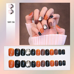 24 Pcs Pointy Gradient Nail Powder Nail Art Fake Nails Spar Cat's Eye Press On Nail Tips Artificial Diamond Manicure Decoration