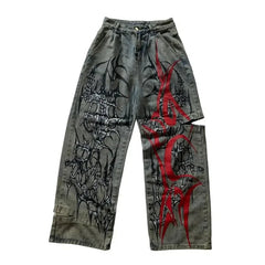 Hearujoy  90s Streetwear Streetwear Retro Harajuku Men Women Baggy Jeans Y2K Pants Hip Hop Multi Pocket Blue Slouchy Gothic High Waist Wide Leg Trousers