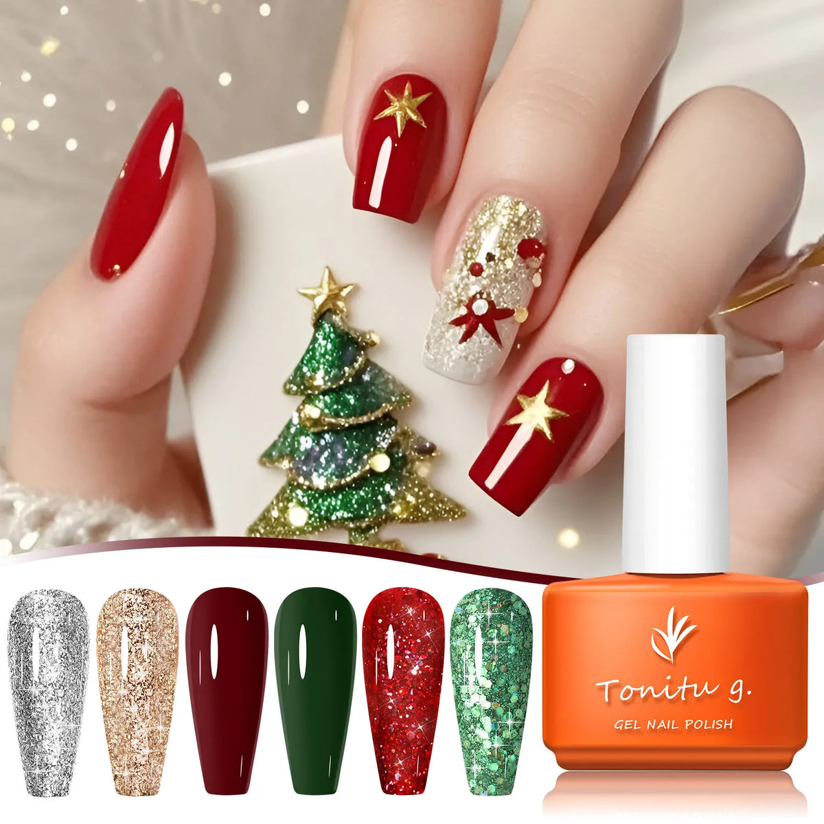 YICKYUE  -  Glitter Christmas Gel Nail Polish Reflective Burgundy Green Gold Gel Polish UV LED Soak Off Manicure DIY Xmas Salon for Women