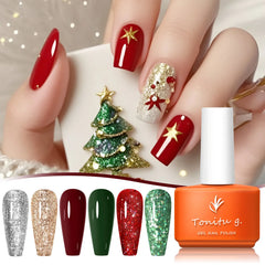 YICKYUE  -  Glitter Christmas Gel Nail Polish Reflective Burgundy Green Gold Gel Polish UV LED Soak Off Manicure DIY Xmas Salon for Women
