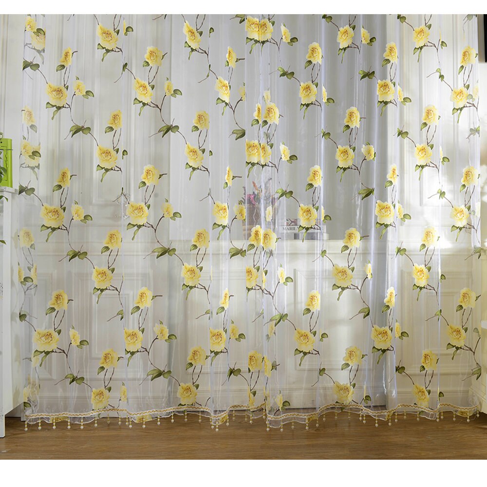 Floral Tulle Fabrics  Tulle Curtains for Living Room Bedroom Window Door Voile Panel Sheer Curtain