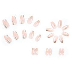 24Pcs/Set Nail Art Full Cover Press On Artificial Ballet Wearing Acrylic Coffin Fake Nails Finished Glitter Reusable False Nails