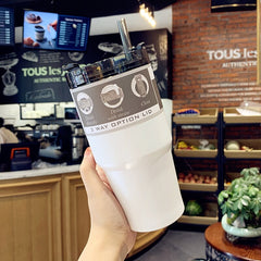 20oz/30oz Creative Vacuum Thermos Bottle With Straw Portable Large Capacity Stainless Steel Tumbler Travel Car Coffee Mugs