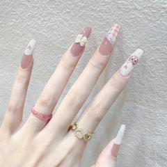 24pcs/box summer Fake nails with design heart bow artificial nails with glue full acrylic press on fake nail set nail supplies
