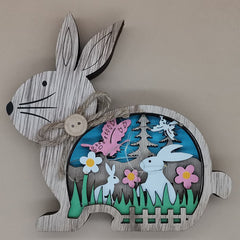 New Easter Wooden Crafts LED Hollow Rabbit Eggs Flower Easter Decorations for Home Party Lighting Desktop Ornament Easter Gift