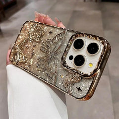 YICKYUE  3D Bling Glitter Butterfly Quicksand Gradient Phone Case For iPhone 16 15 14 13 12 11 Pro Max 16 Plus Plating Shockproof  Cover