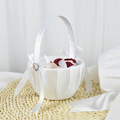 Wedding Favor White Flower Basket Bridesmaid Girl Portable Handle Baskets With Bow Lace Ribbon Romantic Weding Party Decoration