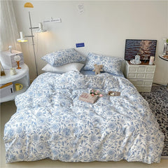 YICKYUE  -  spring comforter sets Blue Flowers Pattern Print Bedding Set