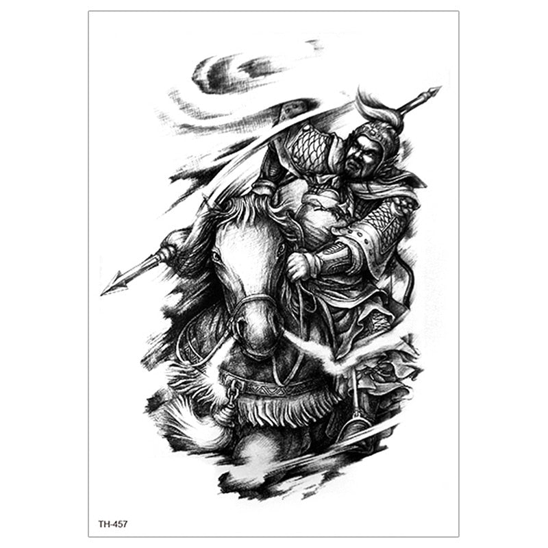 Waterproof Temporary Tattoo Sticker Knight Samurai God of War Guan Yu Zhang Fei Tattoo Sticker Men's Women Flash Fake Tattoo