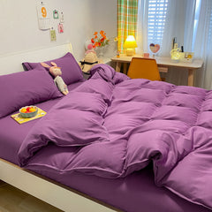 Solid Bedding Set Soft Flat Sheets Duvet Quilt Cover Pillowcase Bed Linen for Single Queen Full Size Home Textiles
