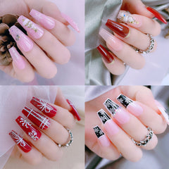 24Pcs/Box Pink Christmas Ballerina False Nails With Manicure Tools Winter Snowflakes Acrylic Press On Full Cover Fake Nail Tips