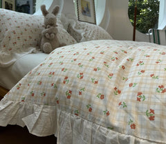 YICKYUE  -  Sweet cute flower plaid bedding set single double girl,twin full queen king cotton home textile bed sheet pillowcase quilt cover