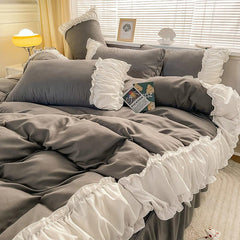 Yickyue Princess Style Bedding Set Kawaii Bed Set Queen Size Duvet Cover Bed Sheet with Pillowcase Bedding Sets Full Size Comforter Sets