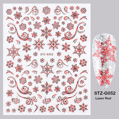 Holographic Snowflake Stickers Nail Decals Slider 3D Reflective Glitter Winter Elk Leaf Colorful Christmas Manicure Decor GLF712
