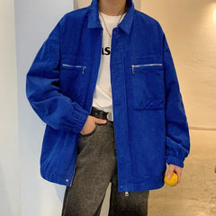 YICKYUE  -  Autumn Corduroy Jacket Men Fashion Retro Pocket Cargo Jackets Mens Japanese Streetwear Hip-hop Loose Bomber Jacket Men Coat