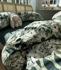 YICKYUE  -  Fashion pastoral flower leaf bedding set,twin full queen king green floral cotton home textile bed sheet pillow case quilt cover