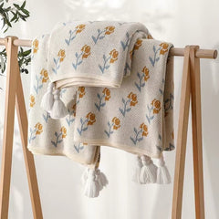 YICKYUE  -  Flower Knitted Blanket Bed Car Sofa Blanket Cover Ins Floral Knitted Bed Blanket Throw Blankets For Picnic Travel 130x170cm