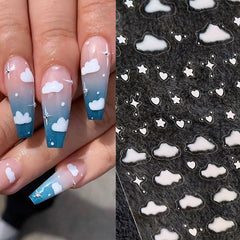 1 Sheet Cute White Cloud 3D Nail Art Water Transfer Stickers Star Decals Nail Tips Decals DIY Manicure Art Tattoos