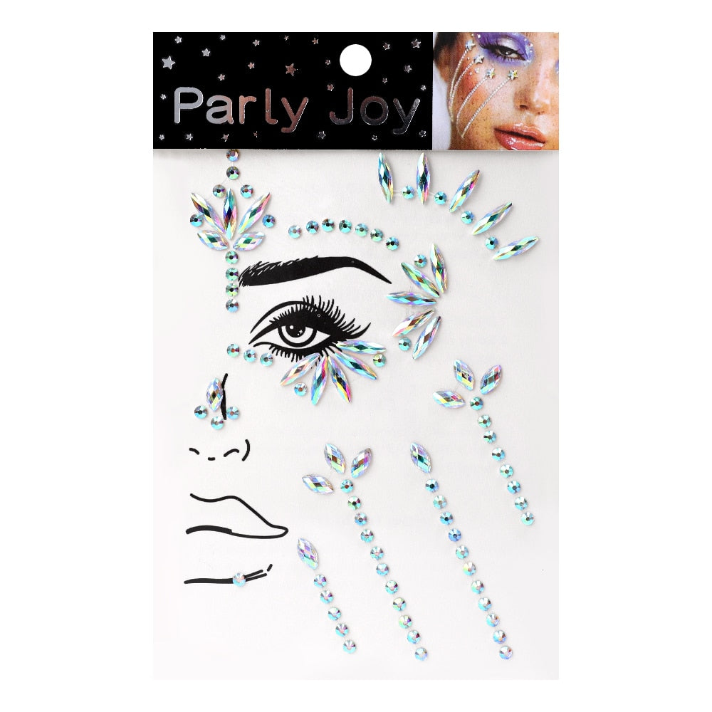 Yickyue Eyes Face Makeup Temporary Tattoo Self Adhesive Sticker White Black Rhinestones Flat Back Crystal Party Body Jewelry Decorations