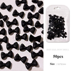 50pcs Black White Bow Resin Nail Art Decorations 3D Bowknot Nail Charm Ornament Jewelry DIY Manicure Design Classic Accessories