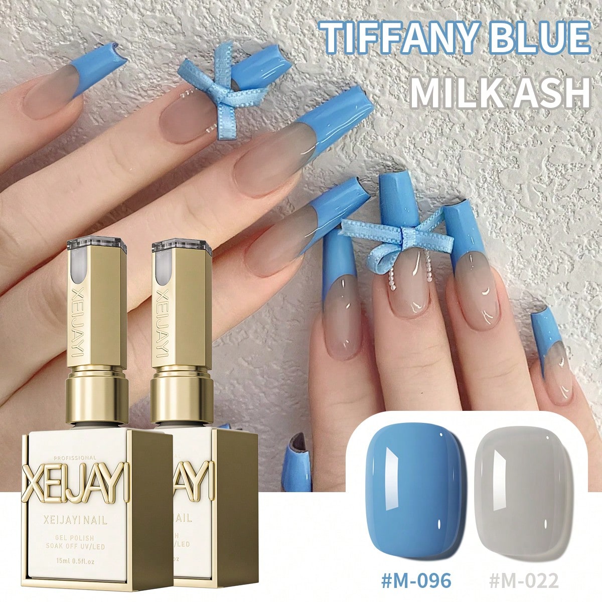 YICKYUE  -  15ml New Popular Milk Ash And Blue Color Gel Nail Polish Set, UV LED Soaking Nail Polish, Suitable for Home DIY