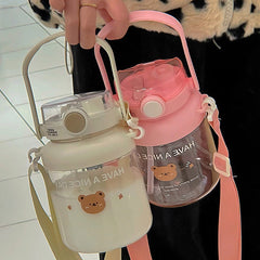 Cute Bear Water Bottles For Girls Kids With Straw 1000/1300ml Large Capacity Water Bottle Kawaii Juice Bubble Tea Drinking Cup